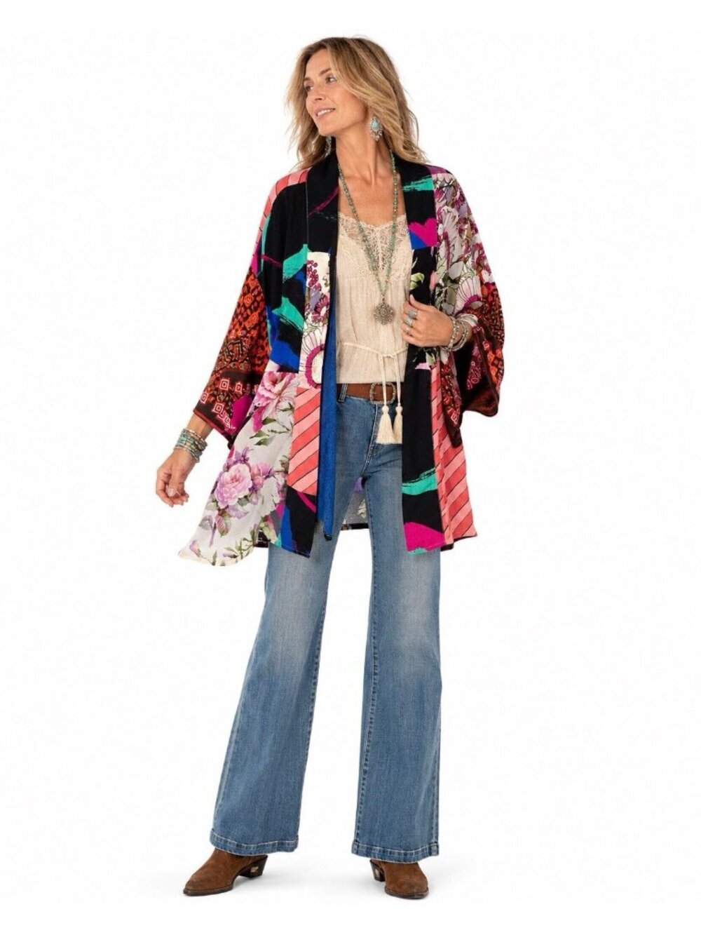 SOFT SURROUNDINGS kimono jacket L/XL mixed media boho western relaxed elegant